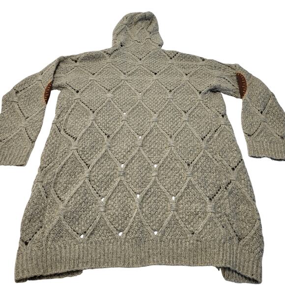 Pol long elbow patch oversized open knit cardigan sweater stitched woven - Picture 8 of 10